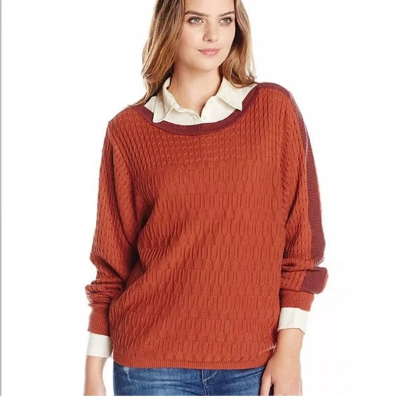 PrAna Margo Cable Knit Sweater Scoop Neck Dolman Sleeve Orange Organic Cotton M - Picture 1 of 8